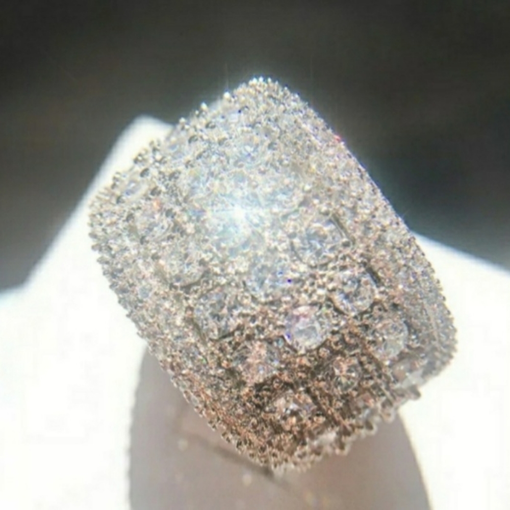 Platinum Round-cut Multi-Row Diamond Band Ring - Picture 3 of 16